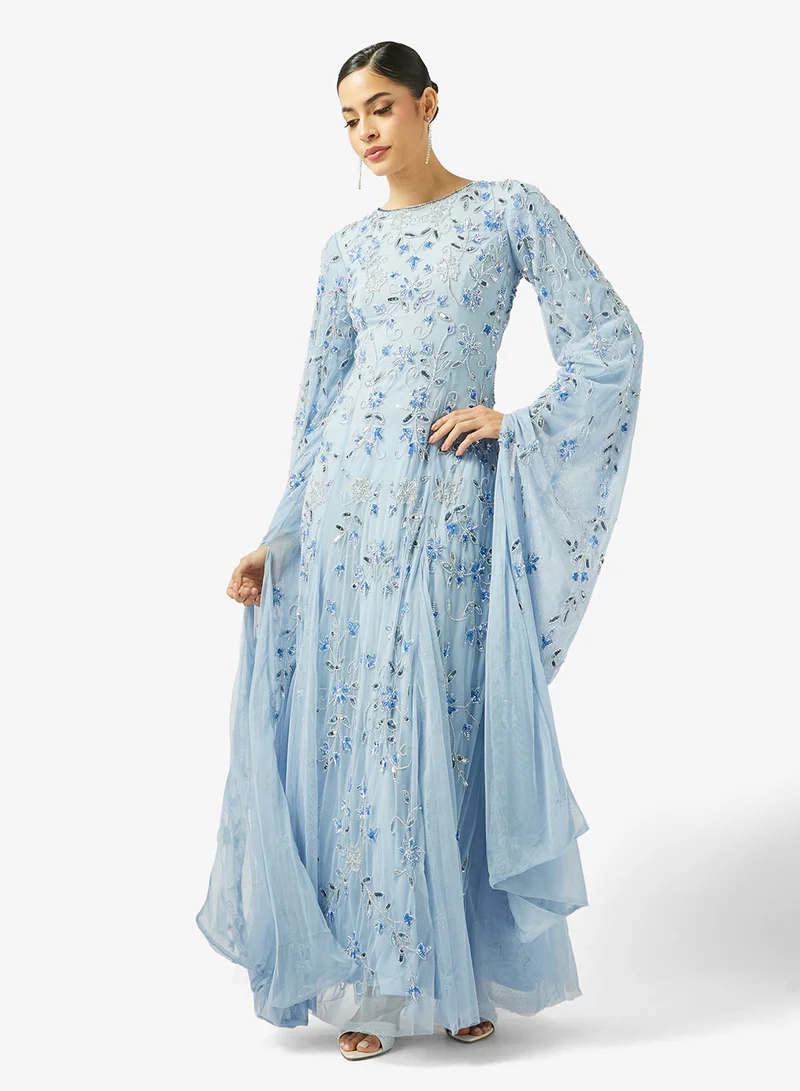 Cape Sleeve Sequin Maxi Dress